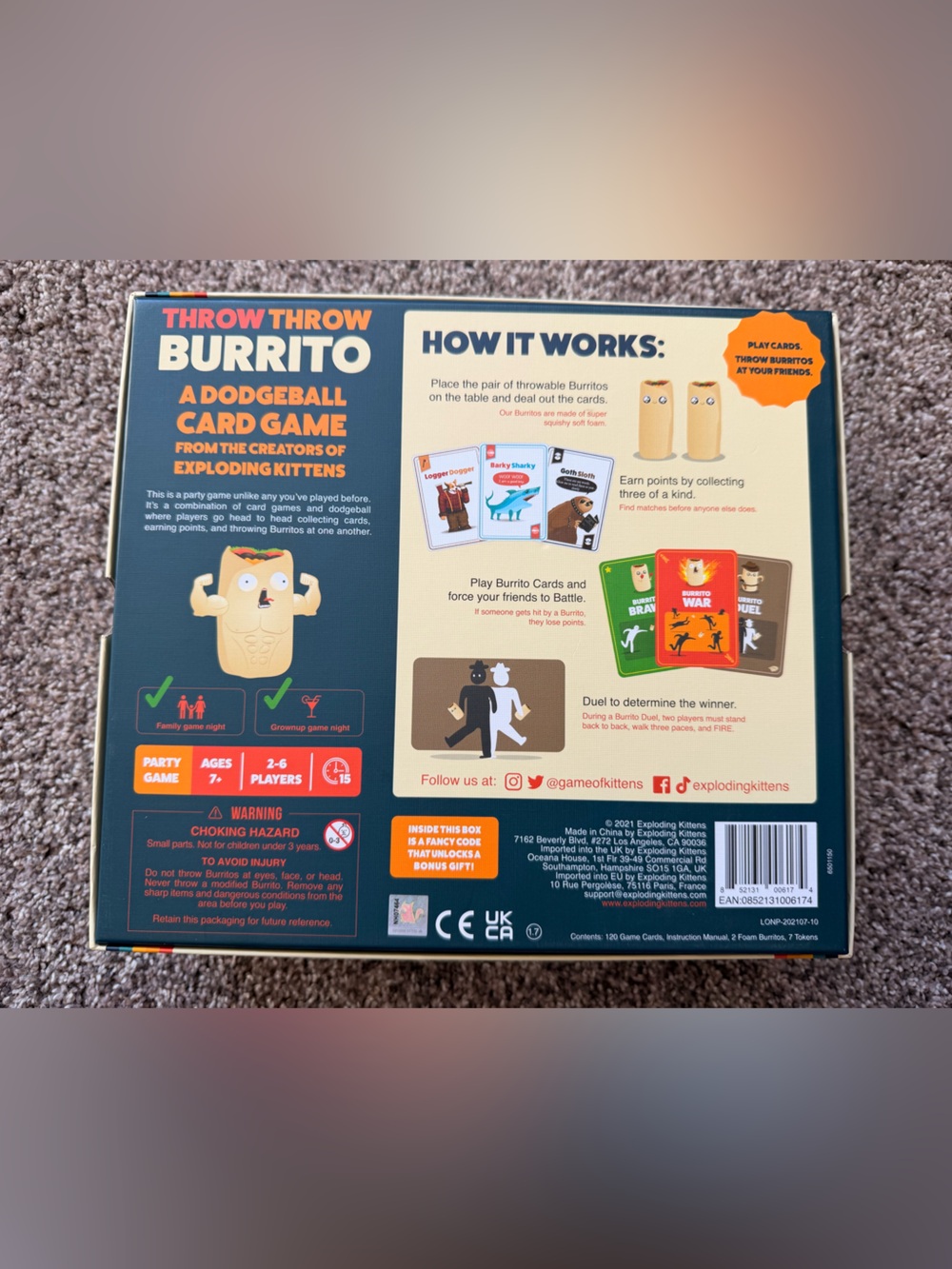 Exploding Kittens Throw Throw Burrito Game - Cream & Rainbow Box - Picture 6 of 8